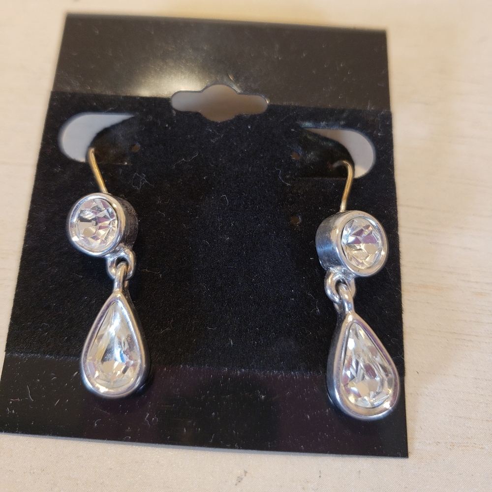 Vintage Givenchy Silver Tone Crystal Teardrop Dangle Earrings